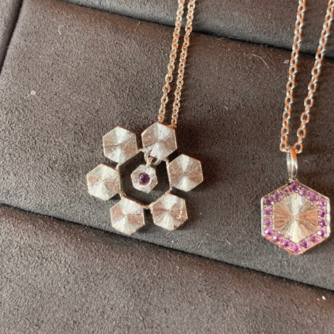 Snowflake pendant, pink sapphire