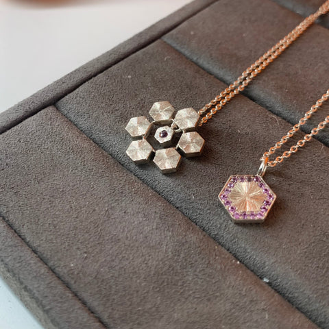 Snowflake pendant, pink sapphire